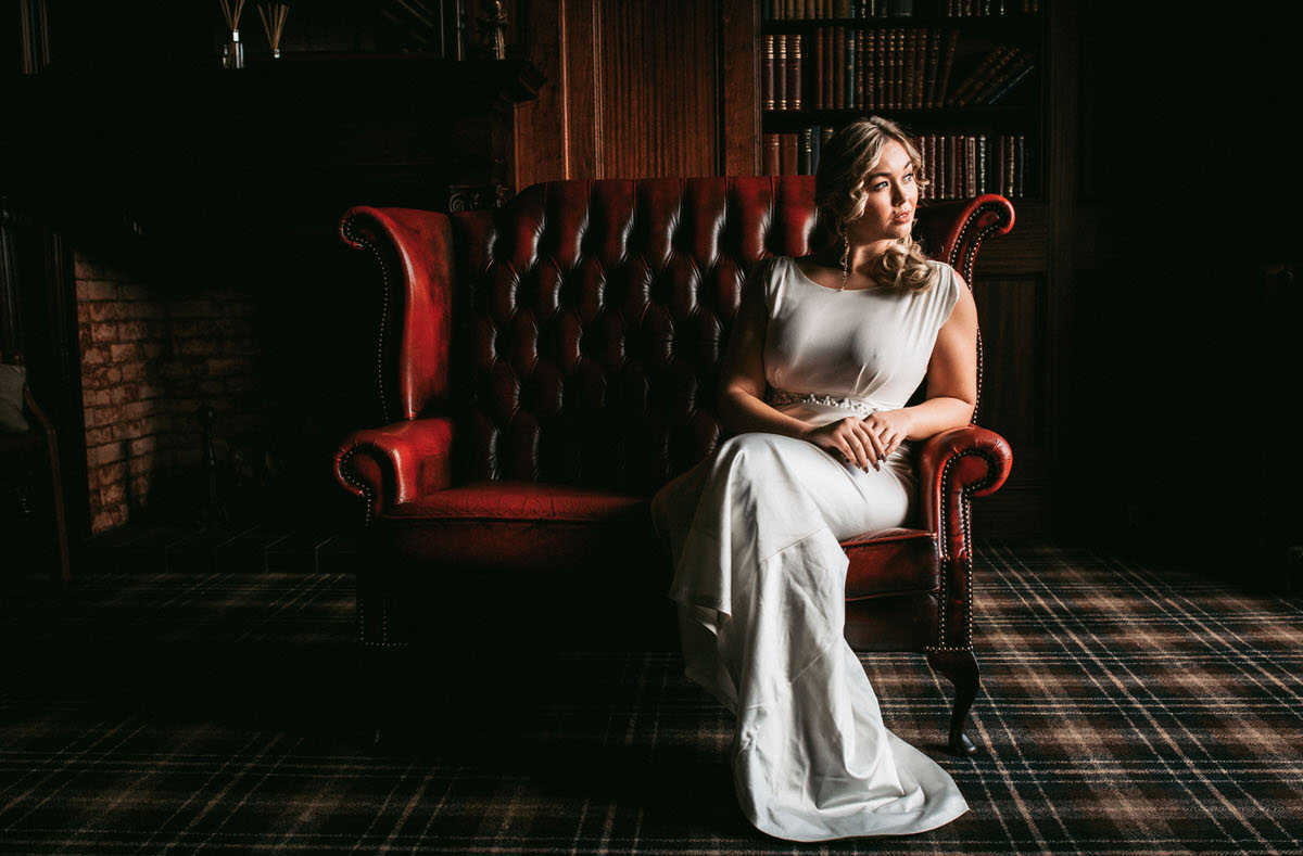bride relaxing on a sofa at ashfield house