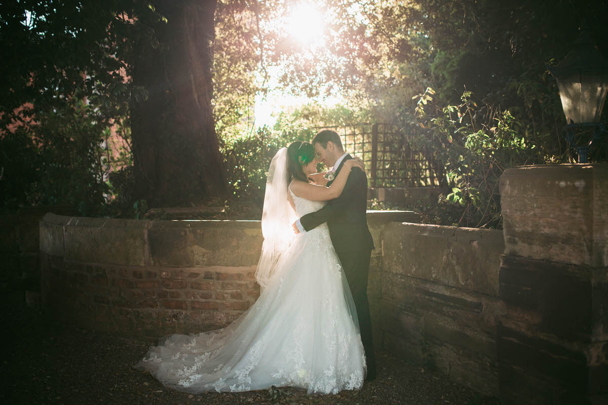 gorgeous sunset golden hour light for bride and grooms couple photos at willington hall in cheshire
