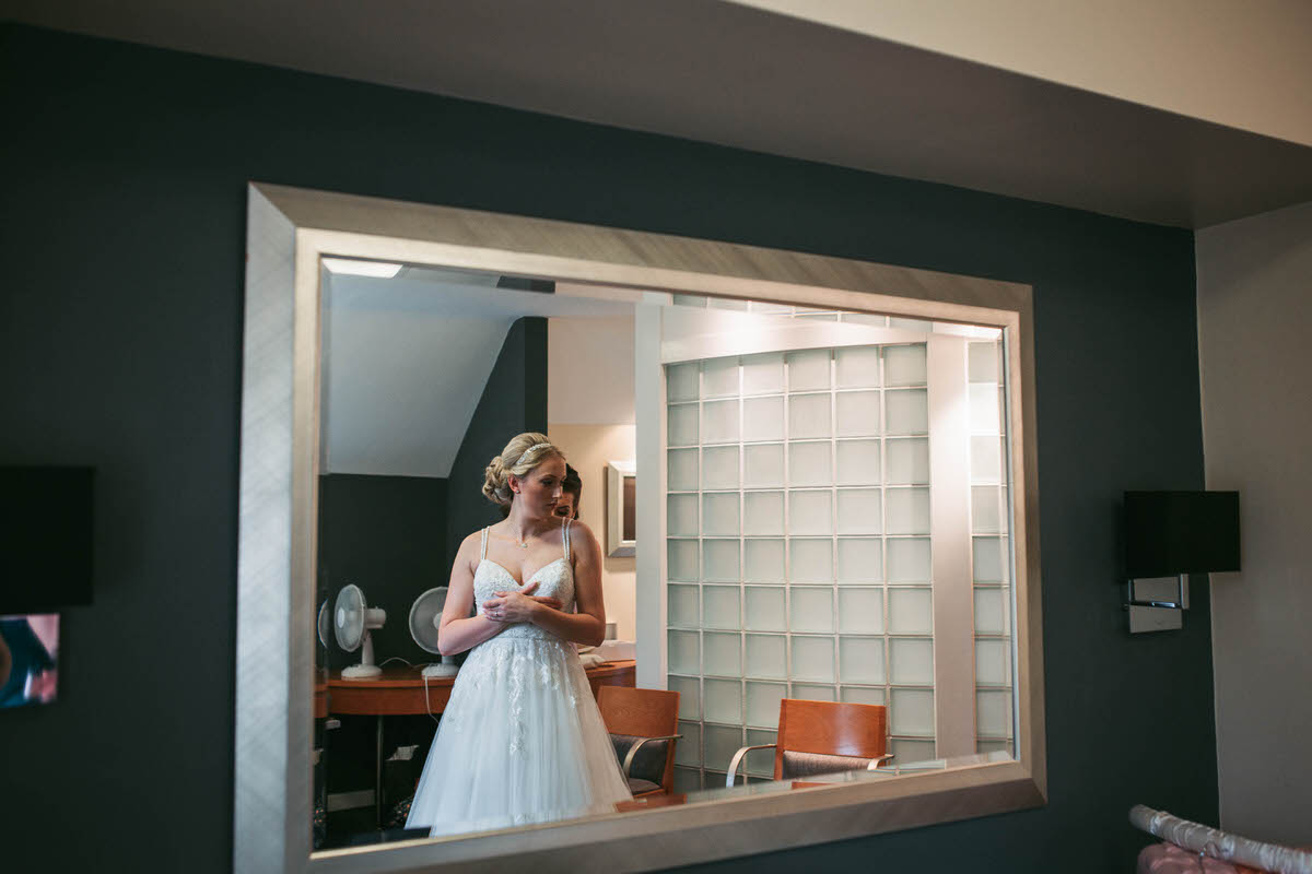 bride gets her dress put on wild pheasant hotel llangollen